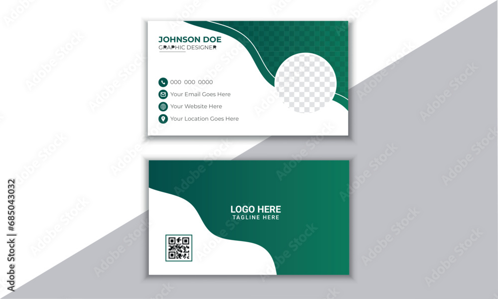 Business card design green and white colors print template Business card design green and white colors print template