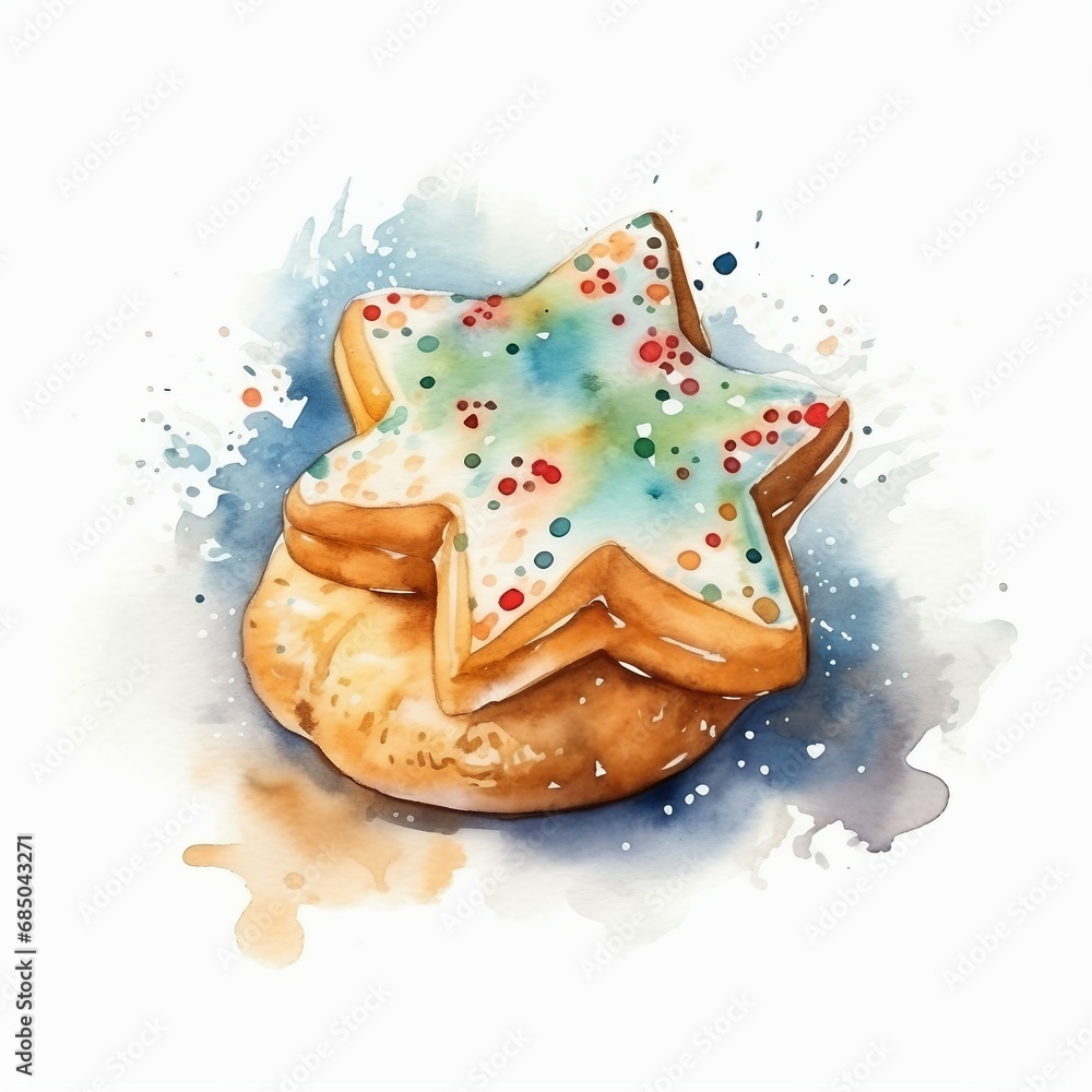 Watercolor xmas cookie, single, white background. AI generate illustration