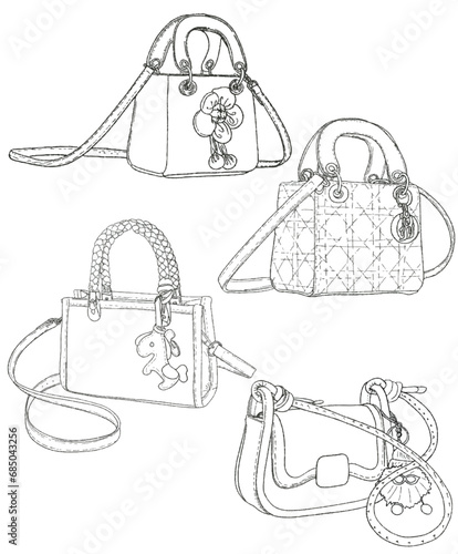 Stickers fashion handbags artwork art line colorful shoes illustration painting board