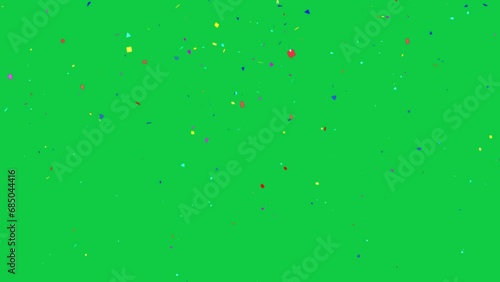 4K vertical. seamless looping of particle animation of colorful confetti falling down decoration for party celebration isolated on chroma key green screen background for overlay motion graphic