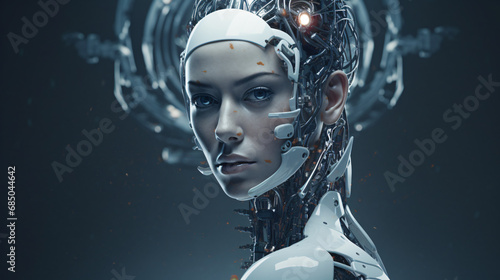 Artificial intelligence robot or cyborg walk