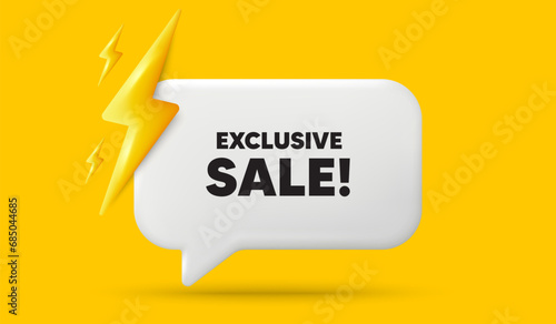 Exclusive Sale tag. 3d speech bubble banner with power energy. Special offer price sign. Advertising Discounts symbol. Exclusive sale chat speech message. 3d offer talk box. Vector