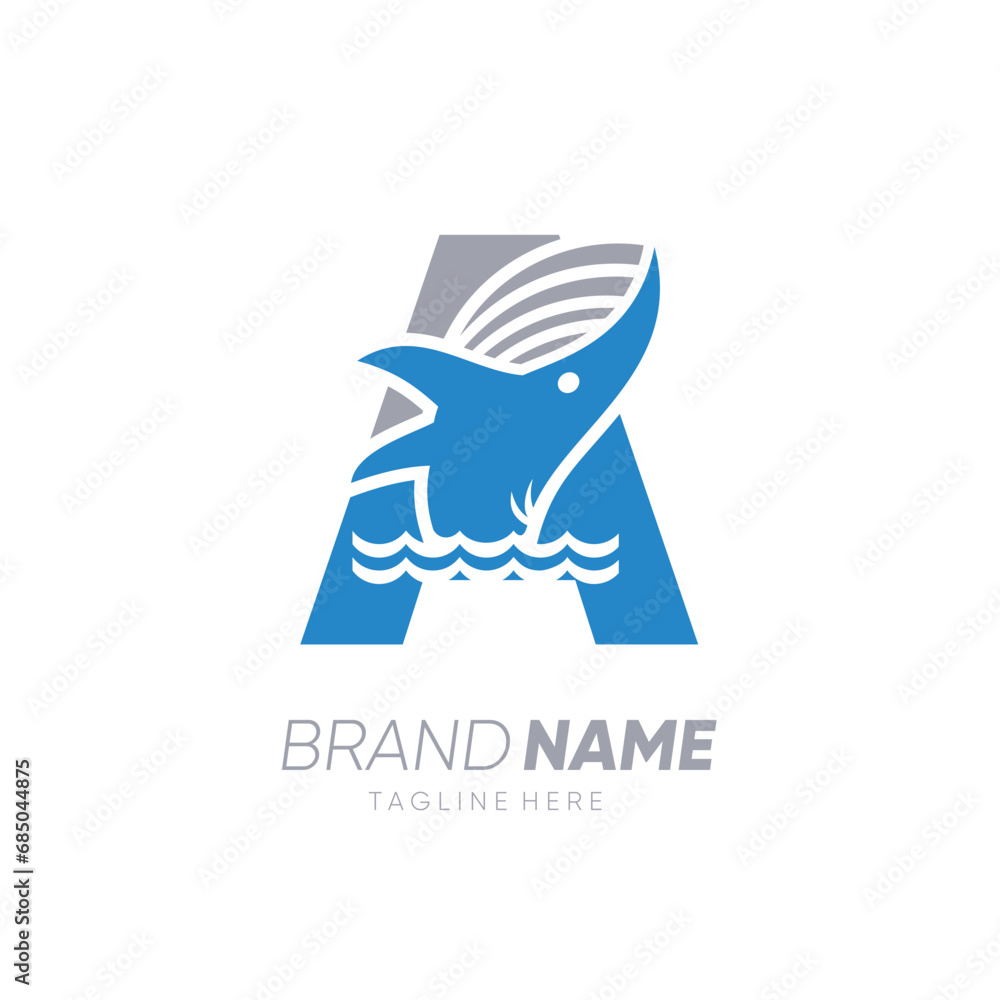 Initial Letter A Whale Jumping in the Water Logo Design Vector Icon Graphic Emblem Illustration Initial Letter A Whale Jumping in the Water Logo Design Vector Icon Graphic Emblem Illustration