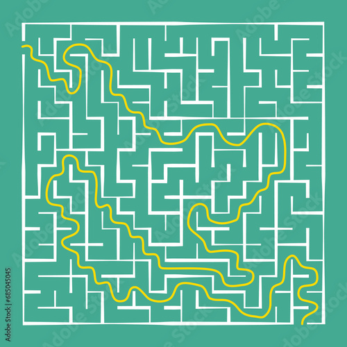 Complex maze puzzle game for children, square labyrinth with thick lines and thin lines, vector illustration.
