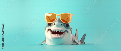 Shark Character Wearing Sunglasses, blue background