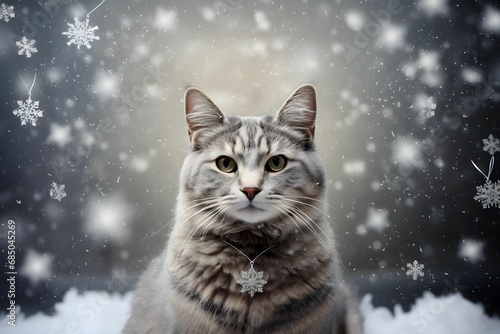 AI generated illustration of a cat sitting in snow