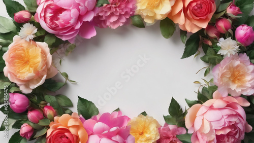 beautiful frame border made from rose and peony flowers
