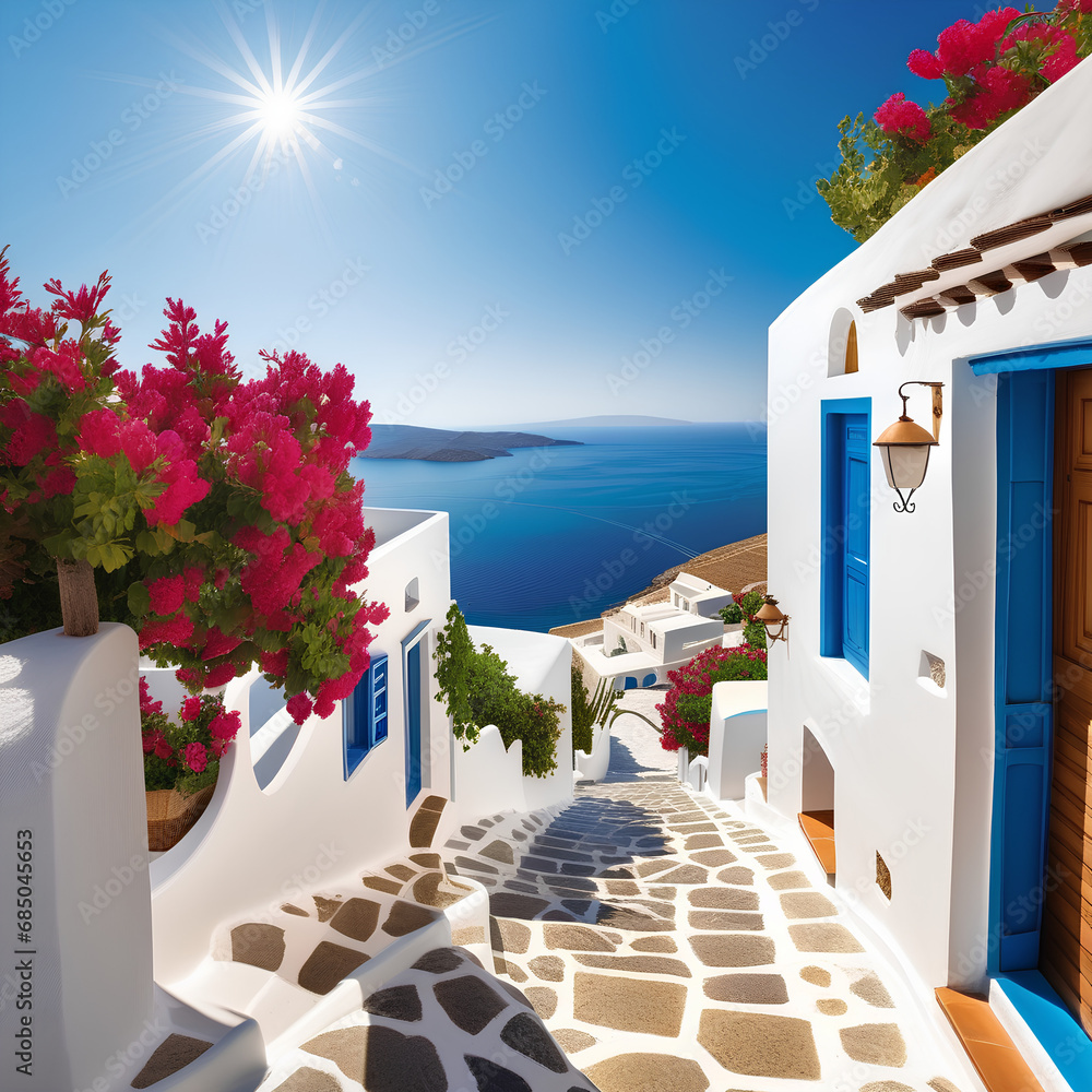Obraz premium Mediterranean Sea Village generative ai