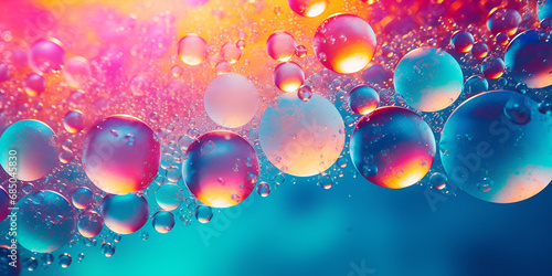 Soap bubbles abstract background Colorful glass bubbles floating on a mesmerizing pink Bubbles in a glass with a blue  background Ai Generative 