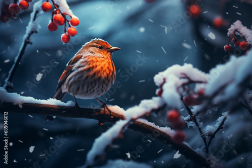 robin sitting on branch of tree in snow  © Ijaz