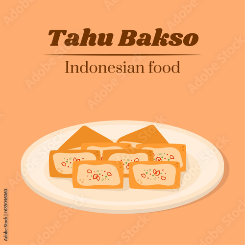 Hand drawn delicious tahu bakso or indonesian spicy street food vector design
