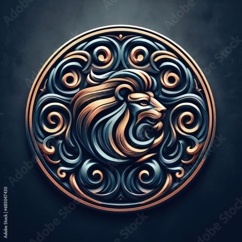 3d lion logo carving and engraving on dark background