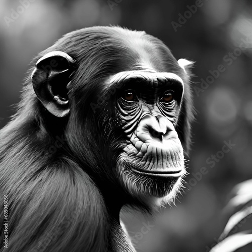 AI generated illustration of Nigerian Cameroon Chimpanzee (Pan troglodytes ellioti) in grayscale photo