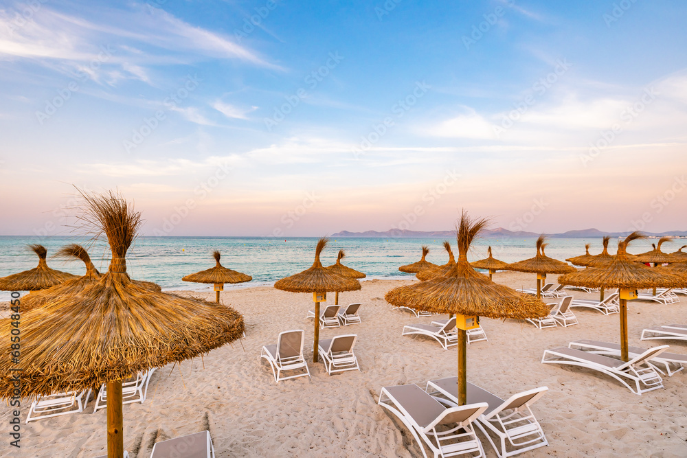 beach with umbrellas