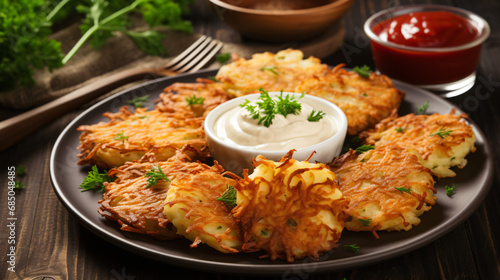 Plate with hanukkah potato pancakes