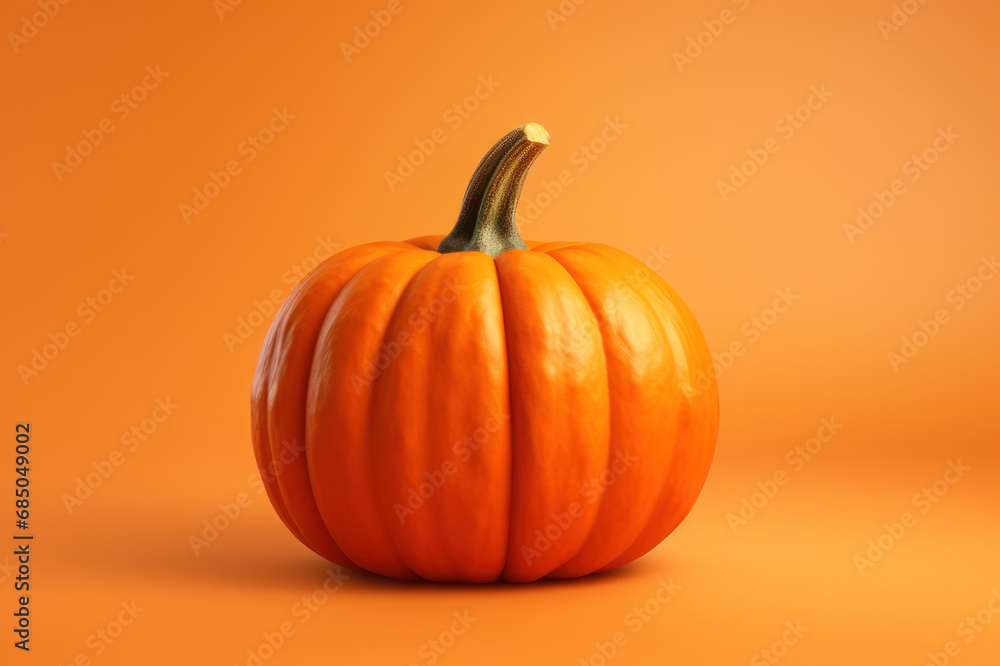 Pumpkin on an orange background, Halloween background. AI generative. Pumpkin on an orange background, Halloween background. AI generative.