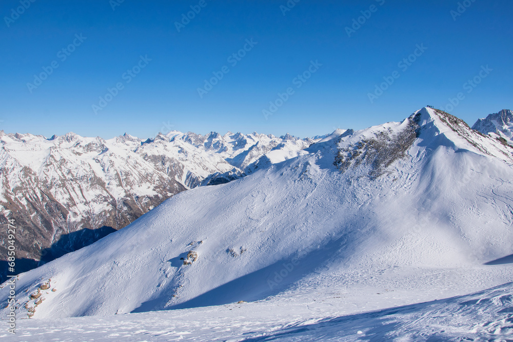 Scenic view of the winter Dombay mountains Scenic view of the winter Dombay mountains