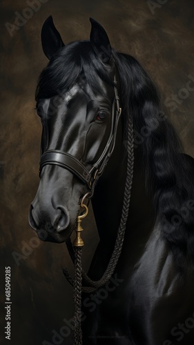 Black Horse Portrait. AI Generative