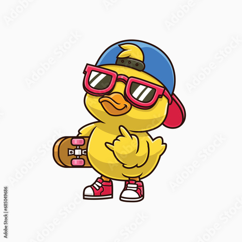 Cute little duck skater, Cartoon-Illustration