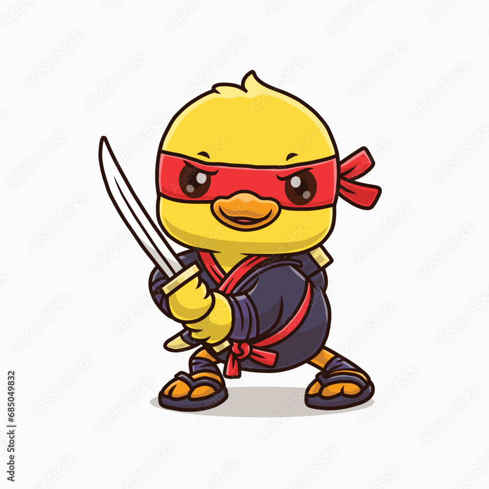 Cute Little Duck Ninja, Cartoon-Illustration