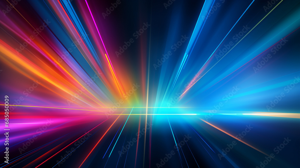 abstract background with colorful spectrum. Bright neon rays and glowing lines