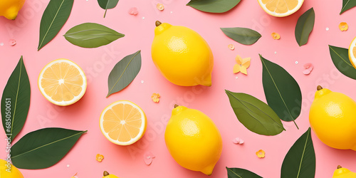 Yellow lemon pattern on pink background - Generative AI