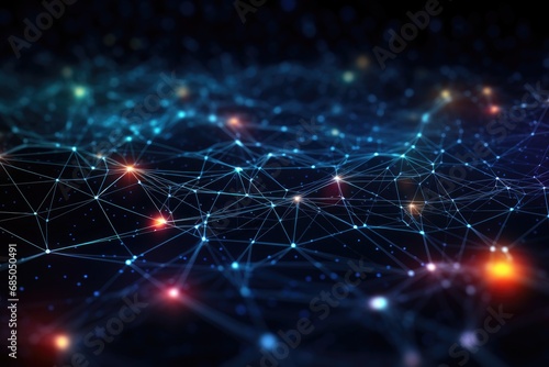 Futuristic technology background with connection lines and dots. 3d rendering, Digital background with a complex network of dots and lines interconnected, forming a digital, AI Generated