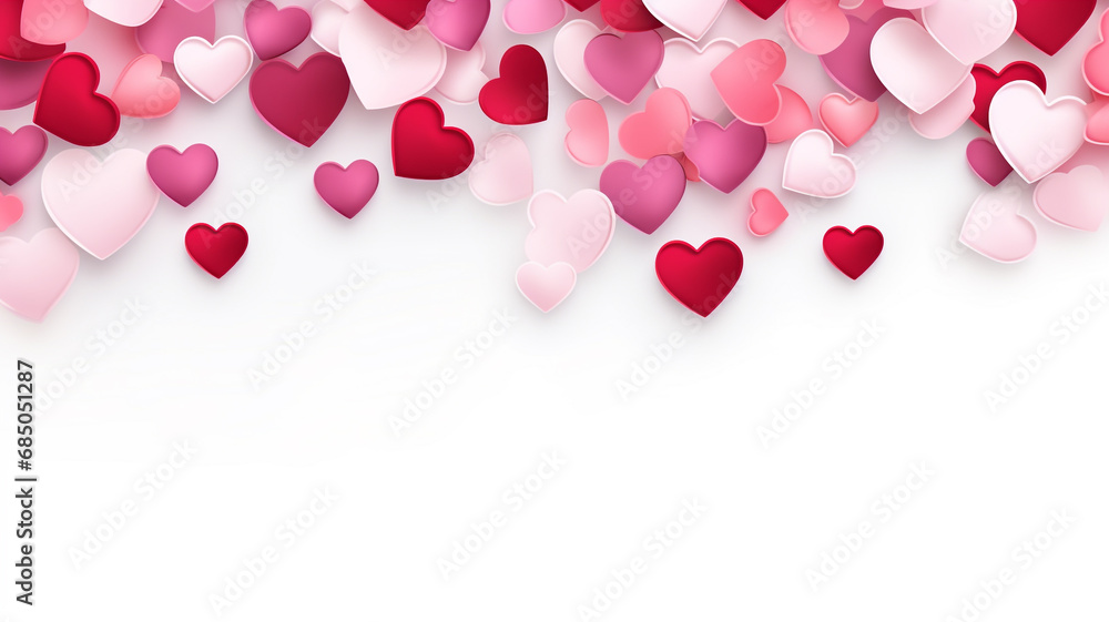 Valentine's day background with red and pink hearts on white background Valentine's day background with red and pink hearts on white background