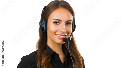 Beautiful female customer service representative in headset consulting clients online. Call center agent. Generative AI