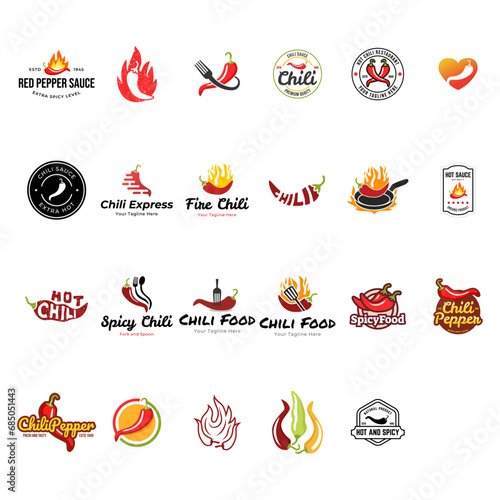 Set of Hot chili logo design concept. Fire chili logo symbol. Spice food illustration