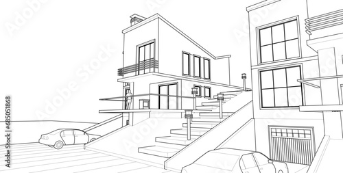townhouse architectural sketch 3d illustration	
