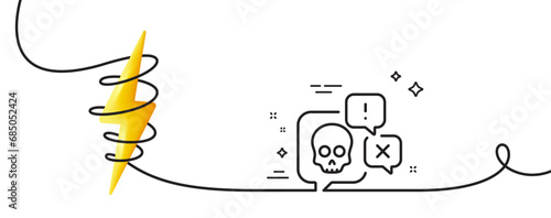 Cyber attack line icon. Continuous one line with curl. Ransomware threat sign. Hacker skull chat symbol. Cyber attack single outline ribbon. Loop curve with energy. Vector