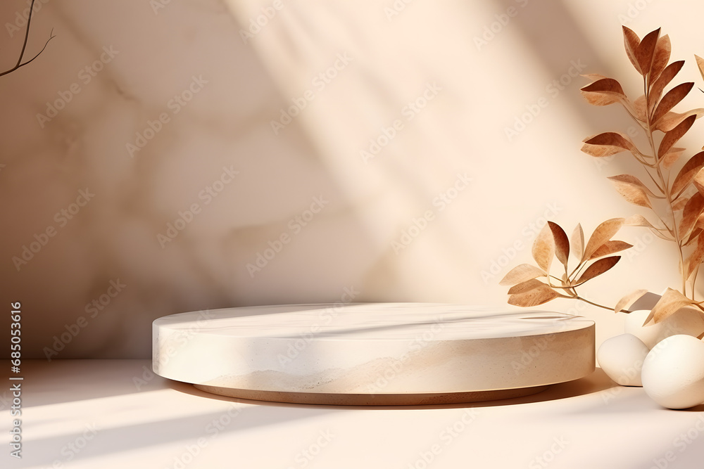 Minimal scene mockup with stone product podium with copy space Minimal scene mockup with stone product podium with copy space