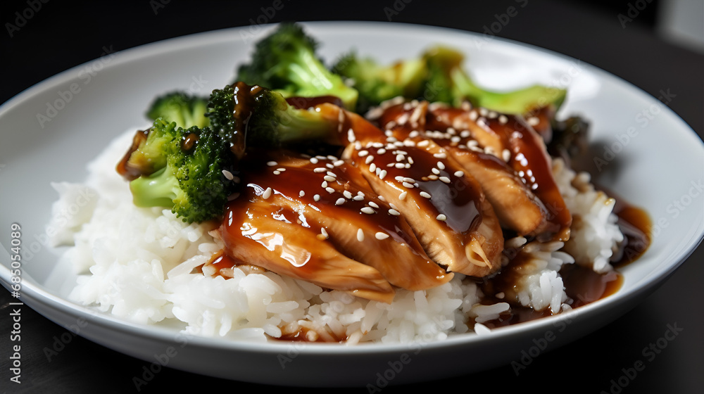 Chicken in a'la teriyaki sauce with broccoli