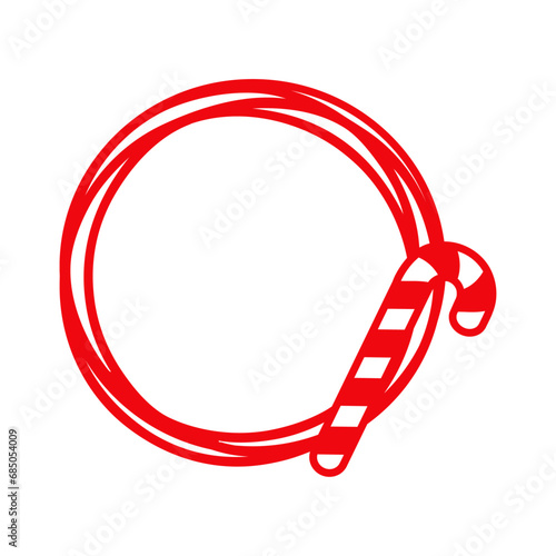 Logo candy cane de navidad. Marco circular con líneas con silueta de bastón de caramelo para su uso en tarjetas y felicitaciones photo