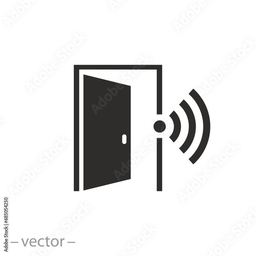 unlock door and open icon, smart door, flat web symbol on white background - vector illustration
