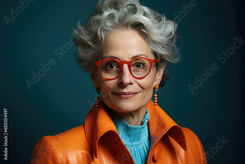 beautiful retired middleaged woman in glasses