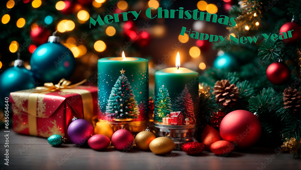 Merry Christmas. Happy New Year. Greeting card composition from Santa Claus