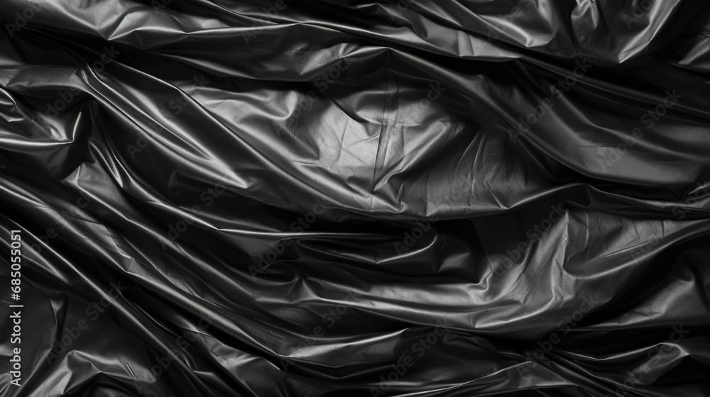 Black wrinkled plastic wrap texture. Crumpled dark thin plastic background. Generative AI Black wrinkled plastic wrap texture. Crumpled dark thin plastic background. Generative AI