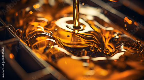 Pouring car engine oil in a close-up shot, photo