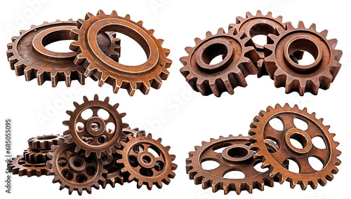 Set of rusty old cog wheels, cut out