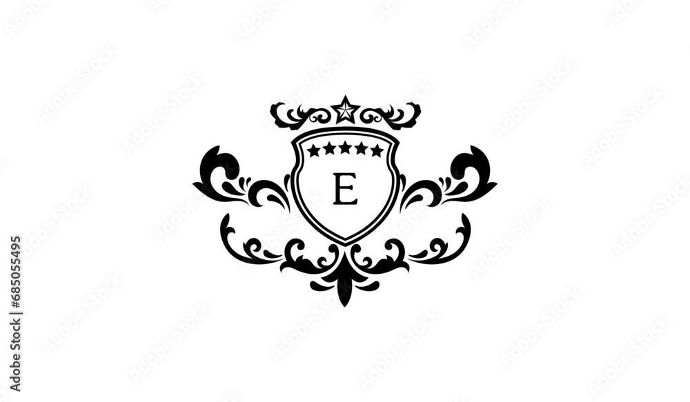 Fototapeta premium Luxury Crown Leaves Logo E