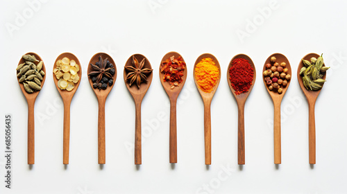Set of various spices in spoons