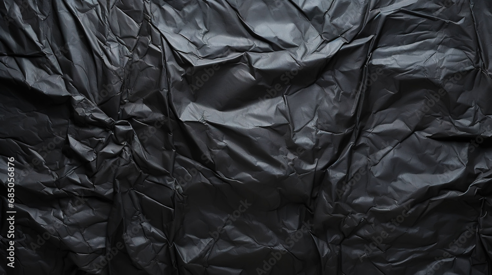 Black crumpled paper texture. Blank dark background with creases. Generative AI Black crumpled paper texture. Blank dark background with creases. Generative AI