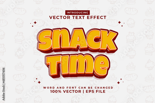 Editable text effect Snack Time 3d Cartoon Cute template style premium vector