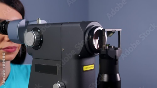 Close-up of the SLT laser for vision improvement and correction. Modern ophthalmic medicine and new technologies. photo