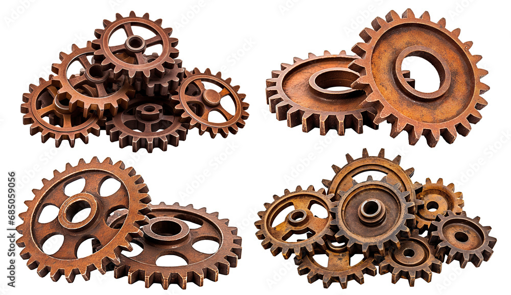 Set of rusty old cog wheels, cut out Set of rusty old cog wheels, cut out