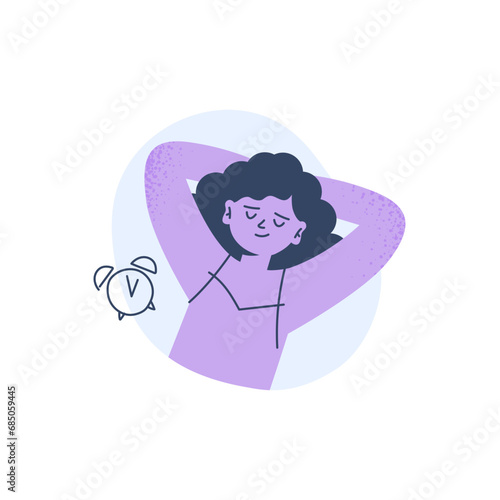 A young girl sleeps well. A healthy habit and immunity support. Vector flat illustration isolated on a white background.