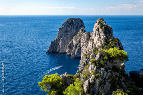 Rock formations Faraglioni, Island Capri, Gulf of Naples, Italy, Europe. photo