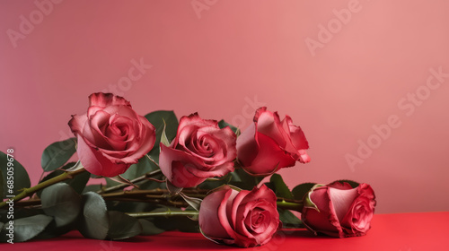 close up of rose bouquet on pink background  valentines day  anniversary  birthday  Mother s day or women s day celebration